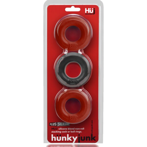 Hünkyjunk Cockring 3-Pack -Red + Black Tar + Red