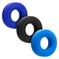 Hünkyjunk Cockring 3-Pack - Black Tar + Cobalt + Aqua