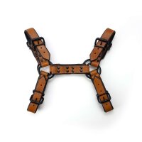 665 Leather Bulldog Harness - Auburn Saddle - Black Rings