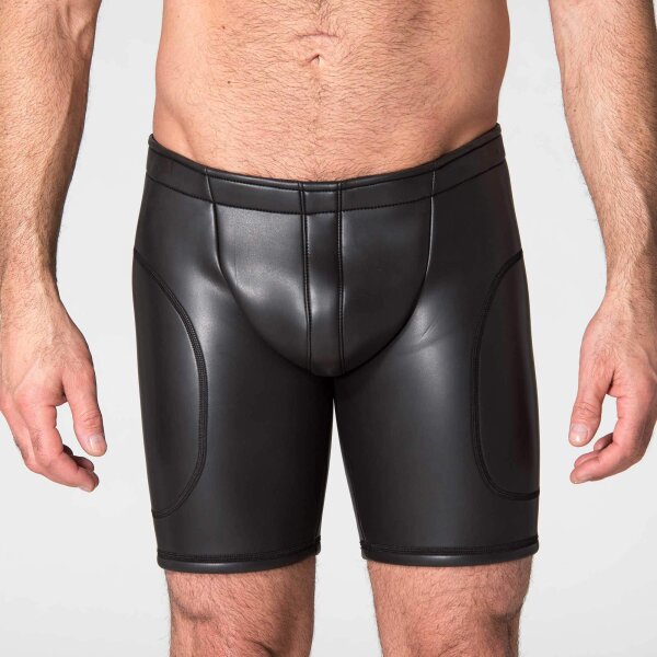 665 Leather Neoprene Open Ass Long Shorts Black