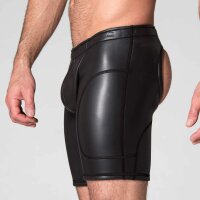 665 Leather Neoprene Open Ass Long Shorts Black