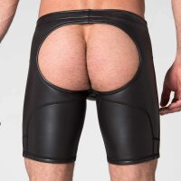 665 Leather Neoprene Open Ass Long Shorts Black