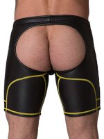 665 Leather Neoprene Open Ass Long Shorts Black/Yellow