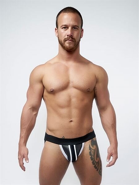 Mister B Neoprene Jockstrap Black White Größe S