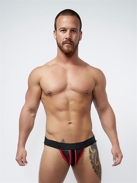 Mister B Neoprene Jockstrap Black Red Größe S