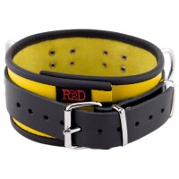 The RED Lederhalsband Gelb-Schwarz mit 3-D Ringen