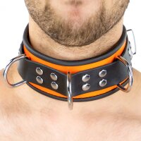 The RED Lederhalsband Orange-Schwarz mit 3-D Ringen