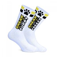 SNEAKFREAXX Woof Puppy Socken Weiß-Gelb