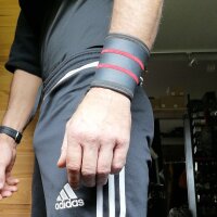 Neopren-Armband Schwarz mit zwei roten Streifen