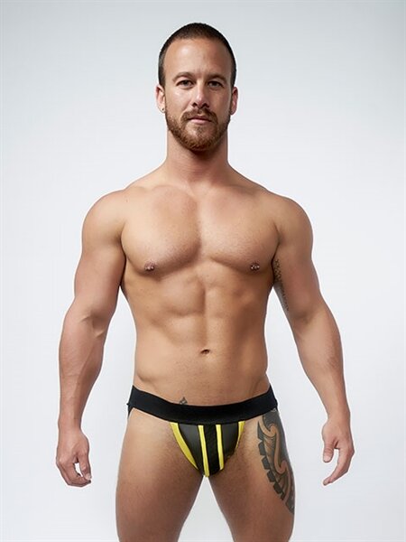 Mister B Neoprene Jockstrap Black Yellow Größe XL