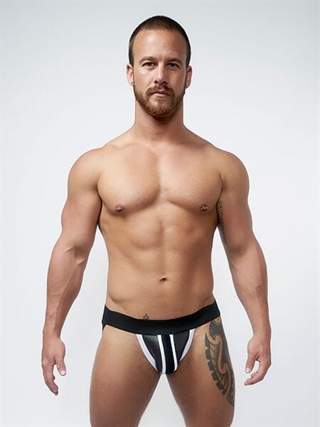 Mister B Neoprene Jockstrap Black White Größe L