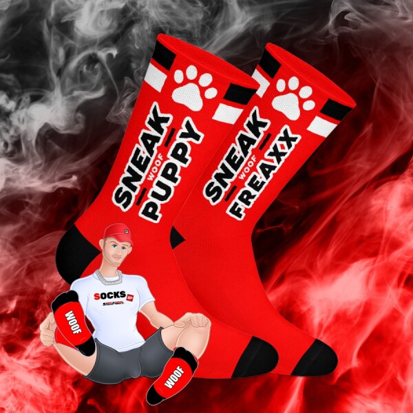 SNEAKFREAXX WOOF PUPPY Socken Rot One Size