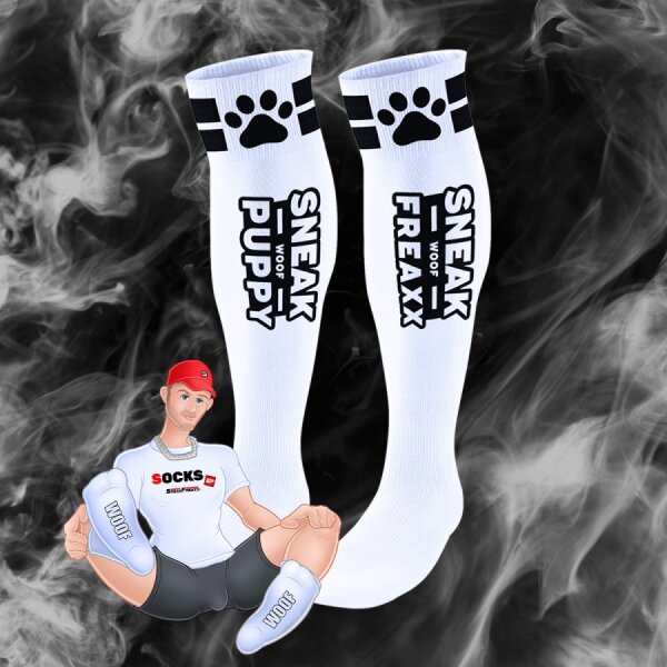 SNEAKFREAXX Hohe Socken Puppy Tube Weiß-Schwarz One Size