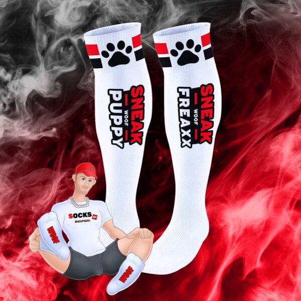 SNEAKFREAXX Hohe Socken Puppy Tube Weiß-Rot