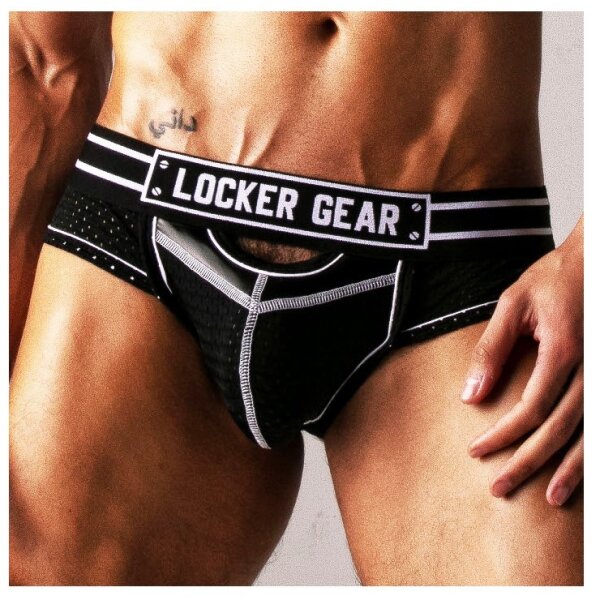 LOCKER GEAR Bottomless Jock Front Opening Schwarz-Weiß Größe S