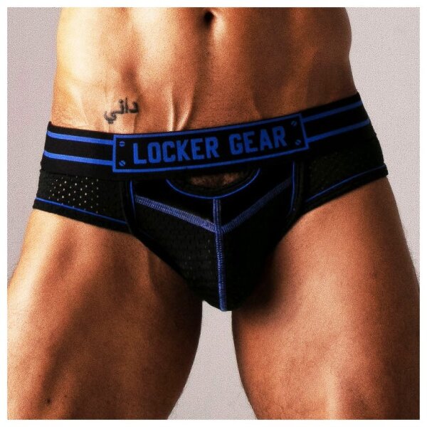 LOCKER GEAR Bottomless Jock Front Opening Schwarz-Blau Größe S