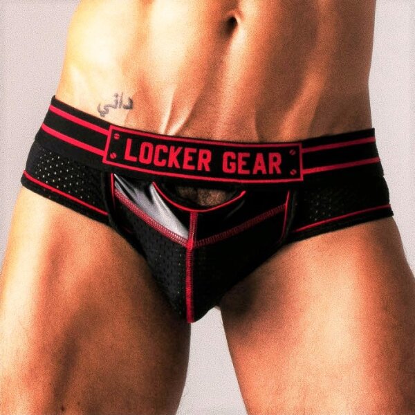 LOCKER GEAR Bottomless Jock Front Opening Schwarz-Rot Größe S